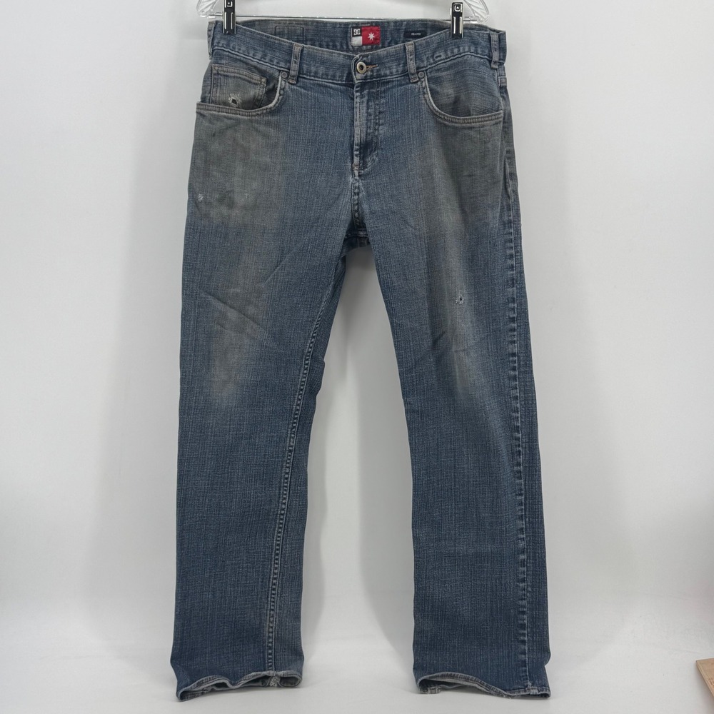 DC Shoes Mens Straight Leg Distressed Skate Denim Jeans Blue Size 33x28